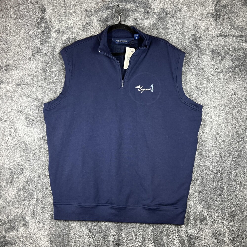 Polo Golf Ralph Lauren Vest Mens XL Blue 1/4 Zip Collared Lined Golf Windbreaker